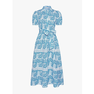 GRACE KARIN Women's 2025 Summer Floral Flowy Dresses Boho Tie Belt Short Puff Sleeve A Line Maxi Shirt Dress with Pocket, L