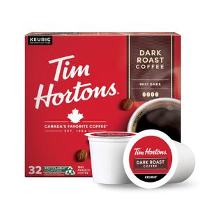Tim Hortons Dark Roast Coffee, Single-Serve K-Cup Pods Compatible with Keurig Brewers, 32ct K-Cups,Red (EXP 05/27/26)