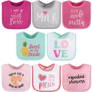 The Peanutshell Baby Girl Terry Bib Set of 8-100% Cotton, Soft, Absorbent Baby Bibs, Toddler Girl Set, Newborn & Infant Bib - Pink