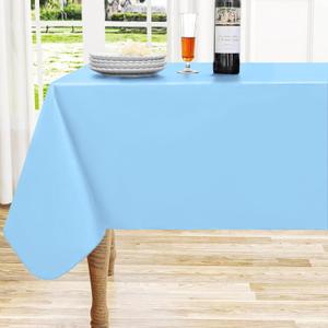 homing Rectangle Vinyl Tablecloth, Waterproof Spillproof Plastic Flannel Backed Table Cloth, Wipe Clean Table Cover for Dining, Buffet Parties and Camping (Baby Blue, 52" x 70")