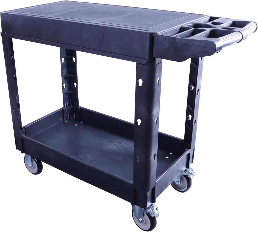 Heavy Duty Plastic Utility Cart, 39.57 x 16.73 in, Flat Top, 2 Swivel Wheels, 500 lbs Capacity, Black