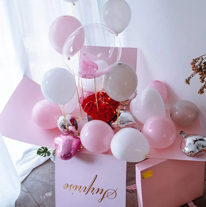Birthday Surprise Box for Women Explosion Gift Box Balloon Box - 19x19x19 inches for Marriage Proposal Birthday Party Christmas Any Surprise Event (Pink box + Balloons)
