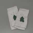 Serafina Home Luxury Holiday Christmas Fingertip Towel Set, Decorated Embroidered Rustic Holiday Tree Under The Stars, Velour Terry Cotton White, Set of 2