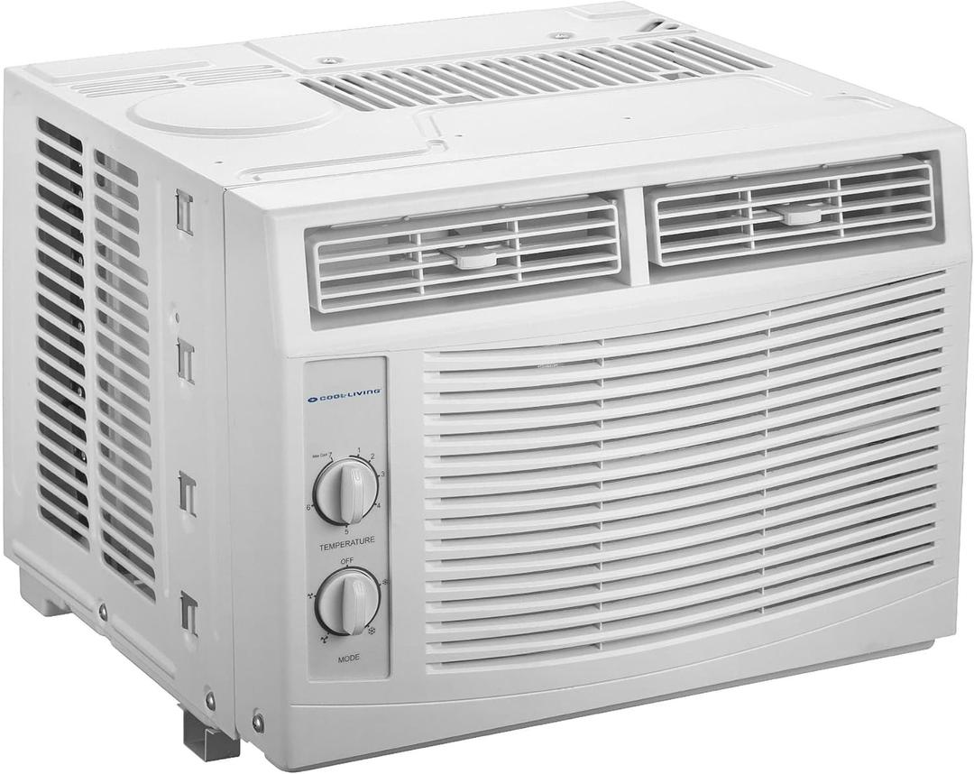 Cool-Living 5,000 BTU 115-Volt Manual Control Window Air Conditioner - Cools up to 150 Sq Ft - Mechanical Controls - Reusable Filter - White - 2 Cooling Speeds