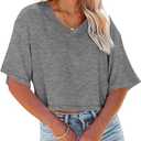 Tankaneo Womens V Neck Cropped T Shirts Casual Summer Crop Tops Half Sleeve Solid Color Crop Baisc Tees Medium