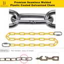 2Pcs 60" Heavy Duty Hanging Chains with Carabiners 1000 LBs Capacity Swing Chain with Hooks Porch Swing Chains Yellow Coated Chain for Hammock, Tree Swing, Hanging Chair, Heavy Bags, Swing Chair