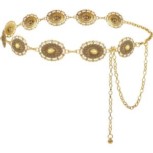LEACOOLKEY Western Metal Concho Belt for Women Cowgirl Boho Waist Chain Belt for Dresses Jeans Pants (M:Fit waist 30"-35")