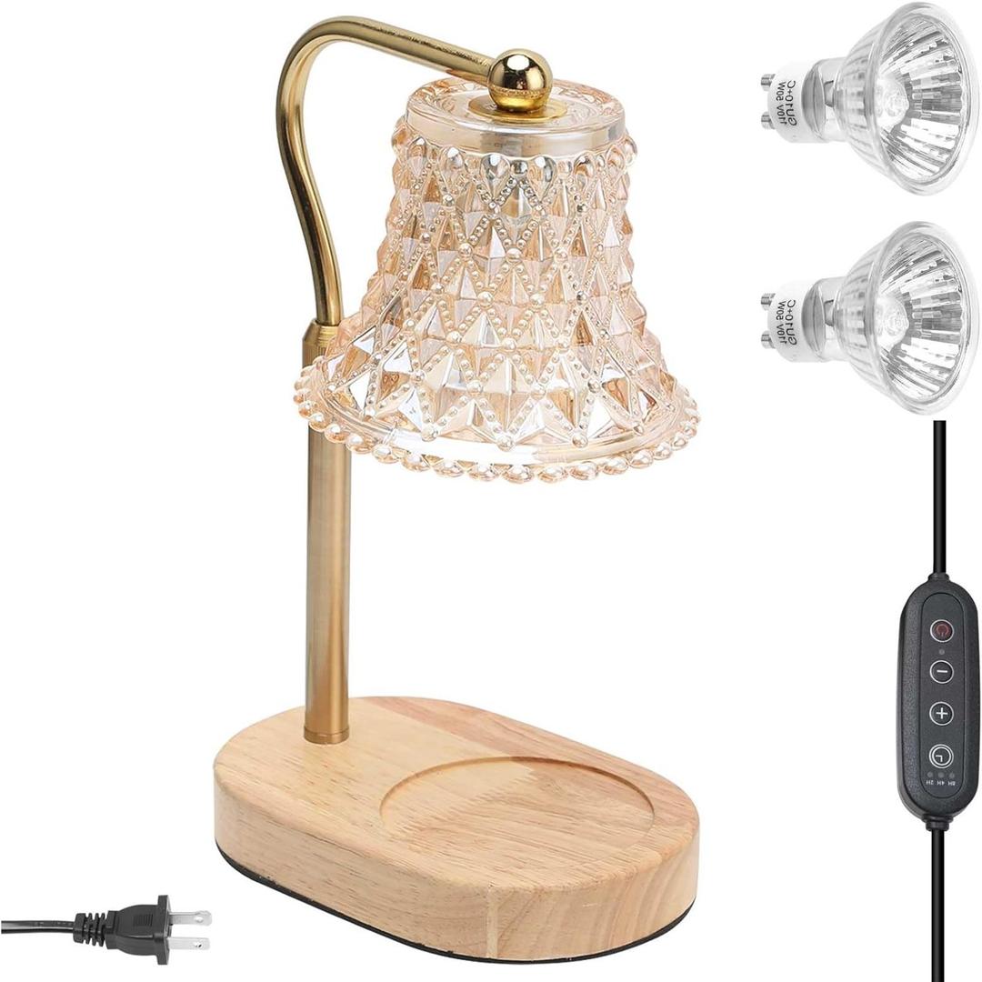 Candle Warmer Lamp with Timer, Wax Candle Warmer Light with 2 Bulbs, Electric Candle Warmer for Jar Candles, Adjustable Height and Dimmable Wax Warmer Lamp, 2/4/8H Timer, Modern Decor Home