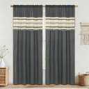 FRAMICS Linen Curtains for Living Room Farmhouse Curtains for Bedroom Grey Window Curtain Boho Crochet Drapes 84 Inch Length 2 Panels Set Light Filtering Rod Pocket Window Treatment