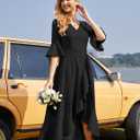 HomRain Women's Wedding Guest Dress Elegant Formal Cocktail Bell Sleeve Dress for Prom Homecoming Tea Party (Black, M)