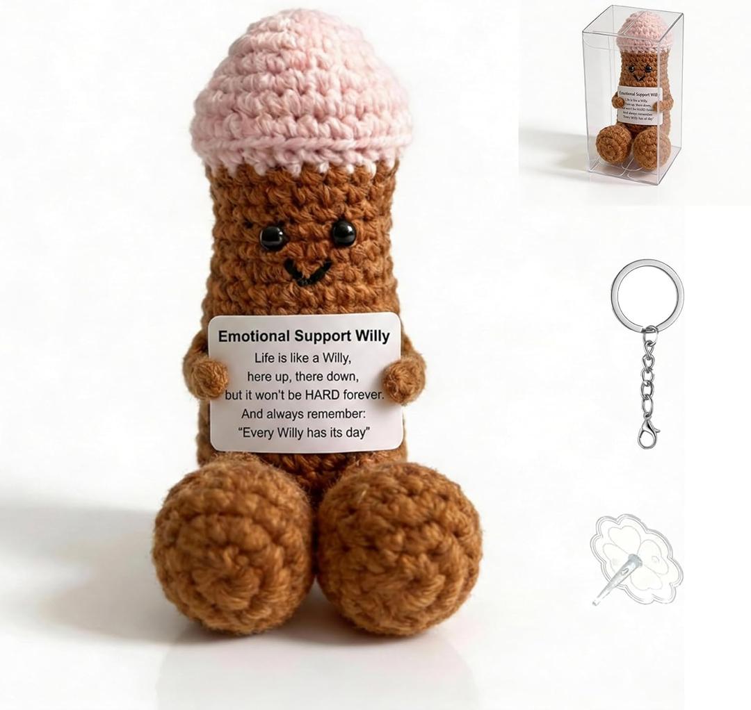 Funny Positive Crochet Gag Doll Emotional Support Stuffed plushies for Men and Women Friends, Weird Things Motivational Office Decor Valentines Day Gifts