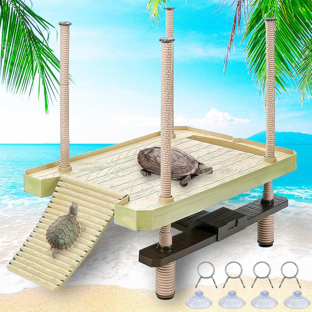 Large Turtle Floating Basking Platform with Feeding Area, Turtle Floating Docks Reptile Climbing Pier and Basking Platform for Tortoise, Frogs, Crabs and Salamanders (Large - 30 gallon or larger fish tank)
