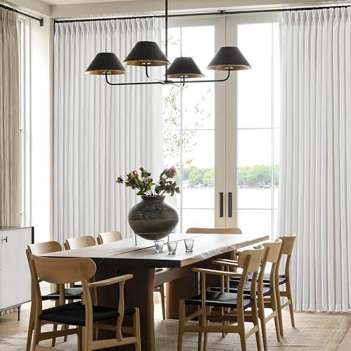 100 Inch Wide Pinch Pleated Linen Curtains 108 Inches Long for Living Room Sliding Glass Door Memory Shape Trained Pleated Drapes Beige White Cream Beige Light Filtering Curtains 100W x 108L