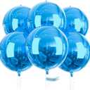 PartyWoo Light Blue Foil Balloons 6pcs 22 Inch Large Round Foil Big Giant 4D Jumbo Inflatable Mirror Ball Mylar Balloons for Graduation Men Birthday Baby Shower Gender Reveal Party Decorations