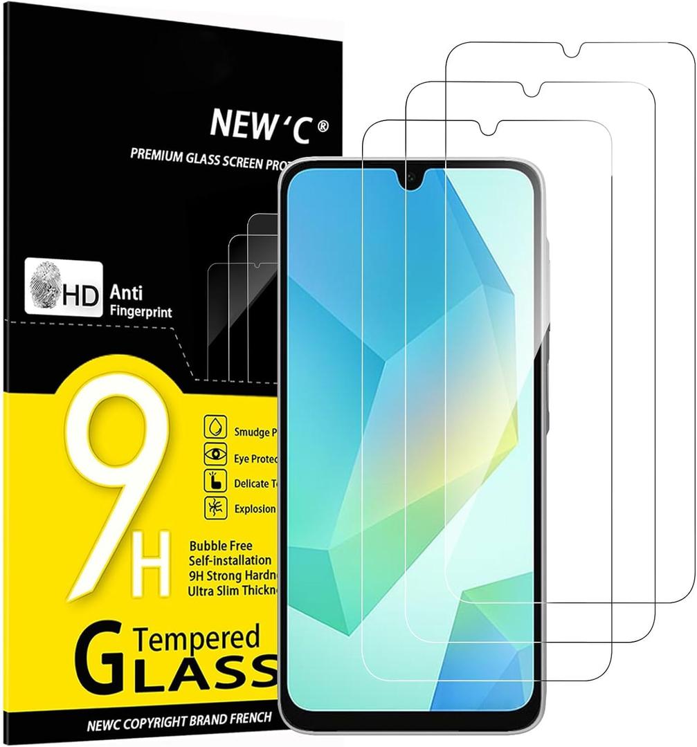 NEW'C 3 Pack Designed for Samsung Galaxy A17 2025, Galaxy A16 5G, Galaxy A26 5G Screen Protector Tempered Glass, Bubble Free, Ultra Resistant (Transparent)