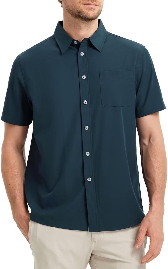 Men's Short Sleeve Button Down Shirts Classic Regular Fit Summer Beach Shirt with Pocket (XXL)