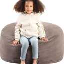 2-in-1 Kids Round Bean Bag Chair, Fluffy Beanbag with High-Density Foam Fillings for Toddlers, Reading Cushion Chair Corner, 16"x 35", Dark Brown