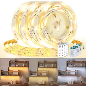 3 Pack 3.3FT Battery Powered LED Strip Lights with Remote Timer, 2700K-6000K Tunable White LED Cabinet Lights, Self-Adhesive Dimmable USB LED Strip Lights with12 Modes for Kitchen Bookshelf Cupboard