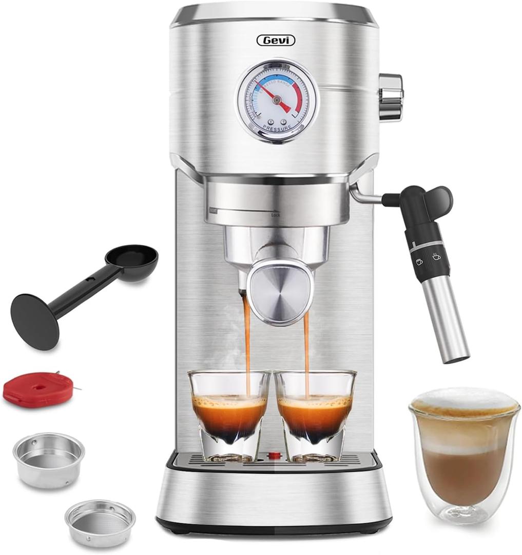 Gevi Espresso Expresso Machine 20 Bar with Auto Milk Frother, Professional Espresso Maker with Steam Wand, Compact Stainless Steel Cappuccino & Latte Machine, Gift for Coffee Lover, Home Baristas (Brushed Stainless Steel)