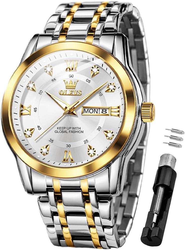 OLEVS Watch for Men Business Diamond Easy Read Men's Wristwatches Analog Luxury Date Stainless Steel Waterproof Luminous Dress Mens Watches