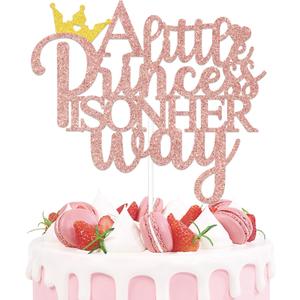 A Little Princess is on her Way Cake Topper Princess Themed Baby Shower Party Decorations for Girl Welcome Baby Girl Gender Reveal Party Decor Sign Rose Gold Glitter