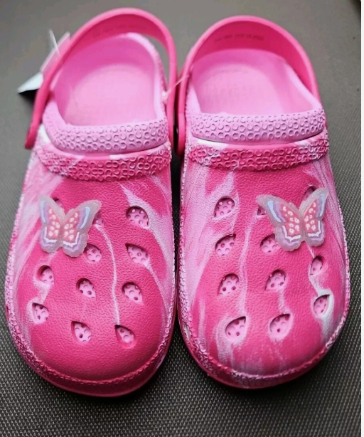 Butterfly Size 2 Pink Children's Clogs Slip-on Slides Non-Slip Pool Beach