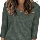 JomeDesign Womens Sweaters V Neck 3/4 Sleeve Shirts Dressy Casual Blouses Loose Fit Tunic Tops Fall Fashion (XXL)