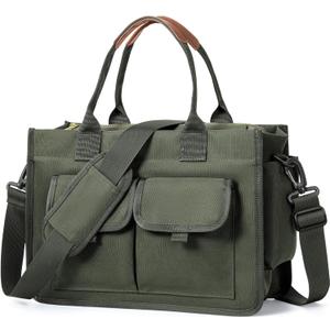 coowoz Canvas Tote Bag for Women Work Tote Bags with Zipper Nurse Crossbody Bags Handbags Shoulder College Teacher Laptop Bag (Olive Green)