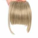 LEEONS Bangs Clip in Hair Extensions Front Neat Bang Fringe One Piece 6" Short Straight Synthetic Hairpiece for Women Dark Ash Brown mix with Bleach Blonde(18/613#)