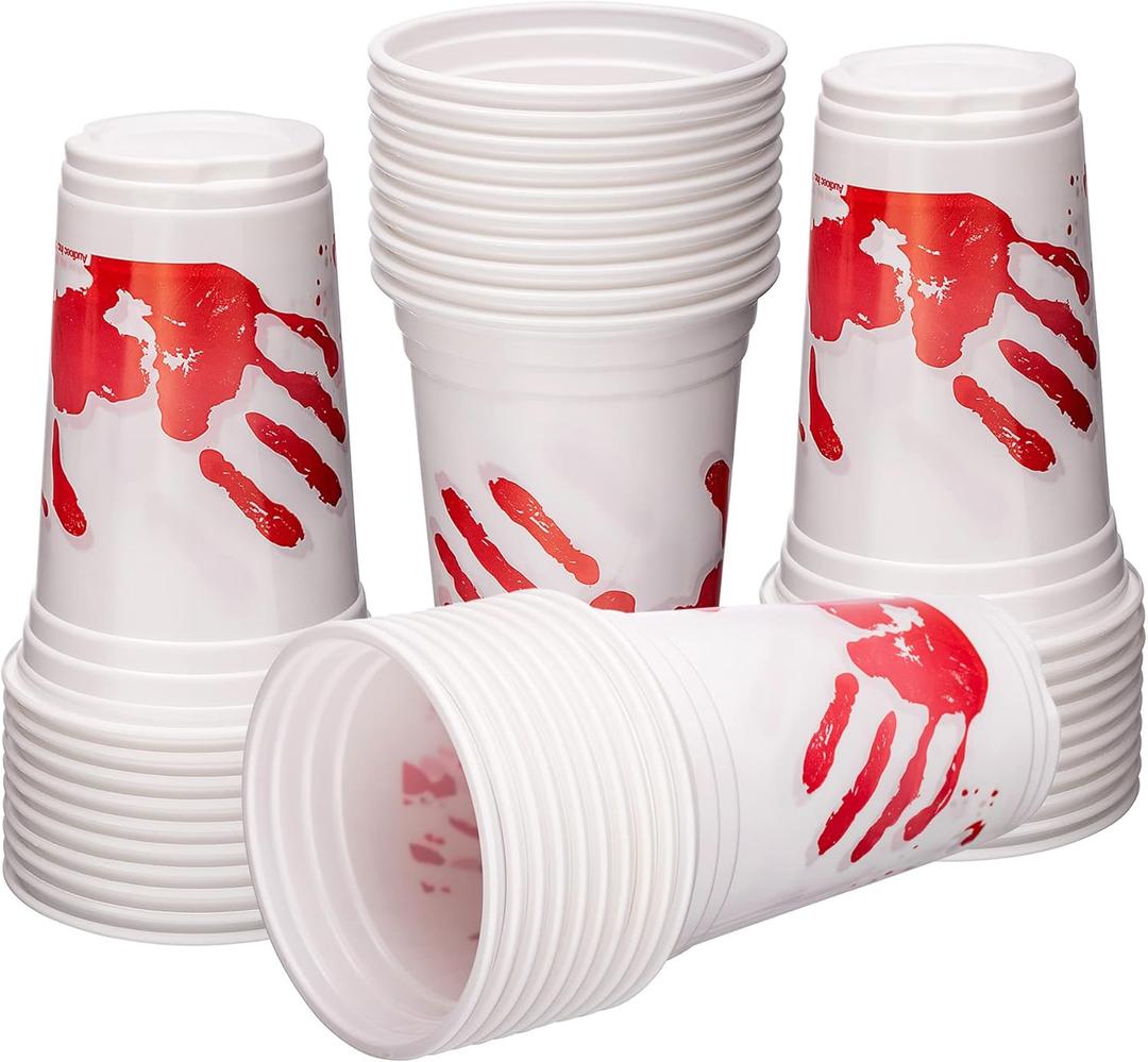 ArtCreativity Halloween Plastic Cups  50 Pack Disposable 10oz Party Cups  Blood Print Drinkware for Kids & Adults, Scary Spooky Party Supplies, Horror Decorations, Haunted House & Trick or Treat