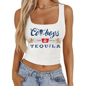 Western Cowgirl Tank Tops Women Country Music Crop Top Sleeveless Cowboy Graphic Cami Shirt, Size Medium