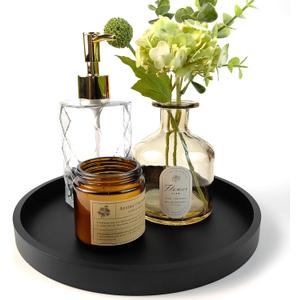 Silicone Bathroom Tray - 9-Inch Round Vanity Tray, Suitable for Candles, Perfumes, Soap Dispensers Black