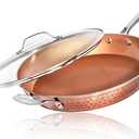 Gotham Steel Hammered Copper 14 Inch Non Stick Frying Pan with Lid, Nonstick Frying Pan with Ceramic Coating and Induction Plate for Even Heating, Oven / Dishwasher Safe, 100% Healthy & Non Toxic
