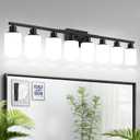 MOKATNG 8-Light Bathroom Light Fixtures, Vanity Light with Milky White Shades, Matte Black Bathroom Light Fixtures Over Mirror, Modern Bathroom Wall Lamp for Mirror Living Room Cabinet Bedroom