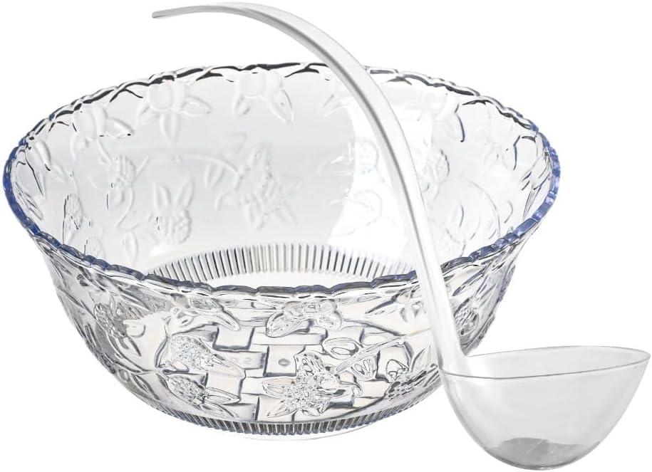 S.G Premium Quality Plastic Punch Bowl with Ladle - 2 Gallon Punch Bowl with Ladle - Embroidered Design 8 Quart large Serving Bowl with 5 oz Plastic Serving Ladle/Spoon for Parties, Holidays, and more