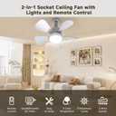 Socket Fan Light with Remote, 1000LM Dimmable LED, for E26/E27 | Small Ceiling Fan with Light, 3 Color Modes, 5-Level Dimmable Brightness, E26/E27 Installation for Bedroom, Kitchen, Garage, Medium