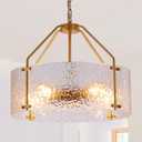 Glass Drum Gold Chandelier for Dining Room 20'' Entryway Light Fixture 5-Light Kitchen Chandeliers Over Table Bedroom Light Fixture for Living Room Hallway Foyer Kitchen