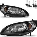Headlights Assembly for 2004-2005 Honda Civic 2/4Door Headlamp Replacement Black Housing Amber Reflector Driver & Passenger Side (Black | With High & Low Beam Bulbs)
