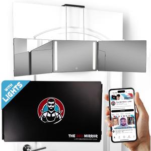 The 360 Mirror - 3 Way Mirror for Self Hair Cutting - Adjustable Trifold Barber Mirro to Cut Your Own Hair - Tri Fold Self Haircut System for Men - Three Sided Mirro for Haircuts (With LED)