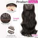 Kookastyle Clip in Hair Extensions, Natural Long Layered Soft Invisible Synthetic Curly Wavy Hairpieces for Women,4 pcs(20 Inch,Rich Dark Brown Silky Shine)