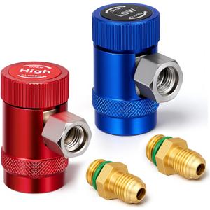 Tallew R1234yf Adapter Kit, Adjustable R1234yf Quick Couplers Adapter, Blue and Red High Low Side Connector Conversion Air Conditioning Line Repair Tools