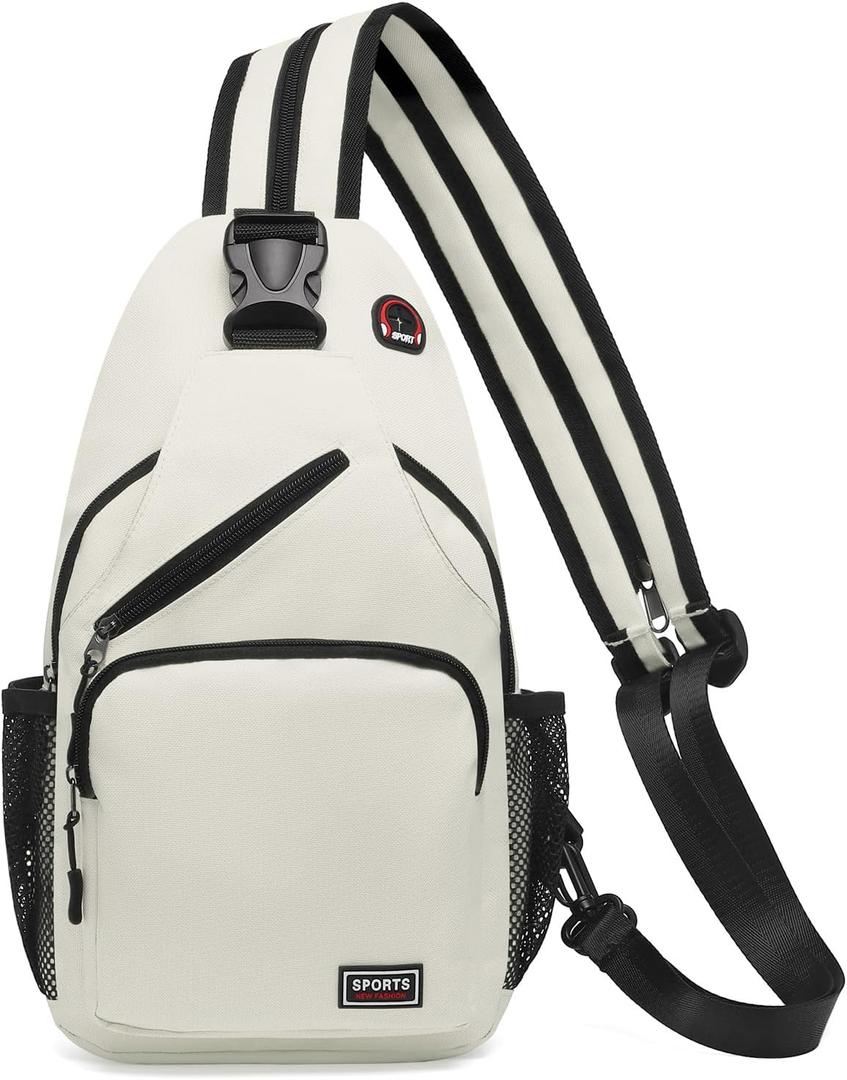 SUIKIHUM Convertible Sling Bag Crossbody Backpack, 12.9-Inch Tablet Bags with Headphone Jack Shoulder Bag Casual Pack for Women Men Hiking Travel (White)