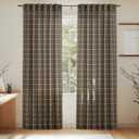 NICETOWN Plaid Print Linen Fall Curtains 84 inches Long, Farmhouse Light Filtering Semi Sheer Curtains for Living Room Bedroom Kitchen Nursery, Rod Pocket Back Tab, 1 Piar, W52 x L84, 1 Panel, Taupe