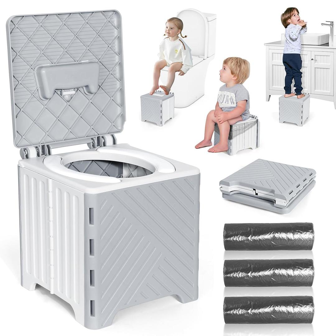 Orzbow Portable Potty Seat for Toddler Travel, Foldable Potty Training Seat with Storage Bag for Boys and Girls 18+ Months, Includes Disposable Potty Bags - Toddler Travel Essentials, Grey