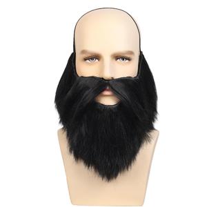 WildCos Fake Beard and Mustache with Elastic Band Facial Hair Cosplay Party Mustache Halloween for for Men (Black)