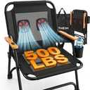 Camping Chair with Fan, Dual Cooling Fans, 500 lbs Heavy Duty Folding Chair, Breathable Mesh Back, Wooden Armrests, Cup Holder & Carry Bag for Camping, Beach & Festival | Big & Tall, Oversized