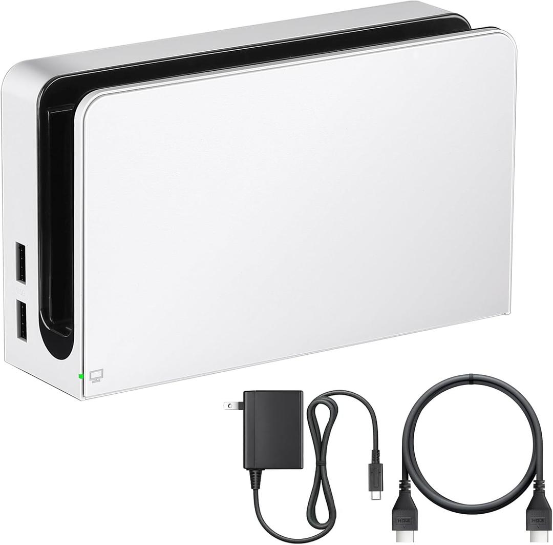 TV Dock Station with Ethernet LAN Port - 3 in 1 Replacement Switch and OLED TV Base Docking Set with Upgraded IC Module, Charger, HDMI Cable Accessories - Not for Switch 2 (White)