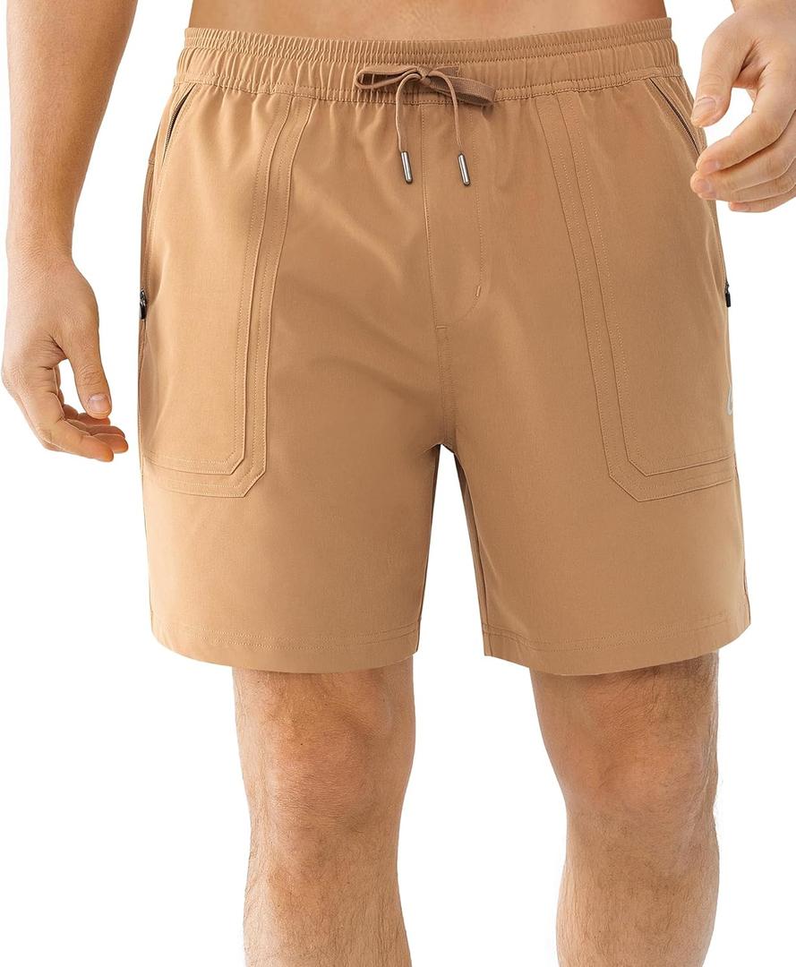 Cosmolle Men's 7" Quick Dry Stretch Hiking Shorts for Running Fishing and Outdoor Adventure with Multi Pockets (S)