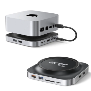 Acer Gadget Mac Mini M4 Dock, 8TB M.2 NVMe/SATA SSD Enclosure & Stand, 4K@144Hz HDMI, 10Gbps USB-C & USB-A Hub, SD/TF Card Reader, 3.5mm Audio, Aluminum Docking Station for Mac Mini M4 & M4 Pro, Black