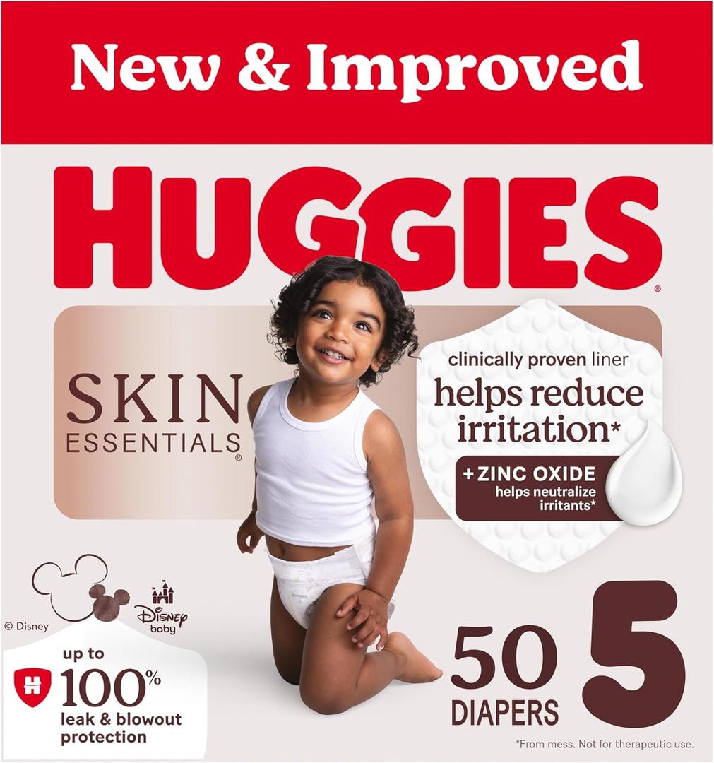Huggies Size 5 Diapers, Skin Essentials Baby Diapers, Size 5 (27+ lbs), 50 Count